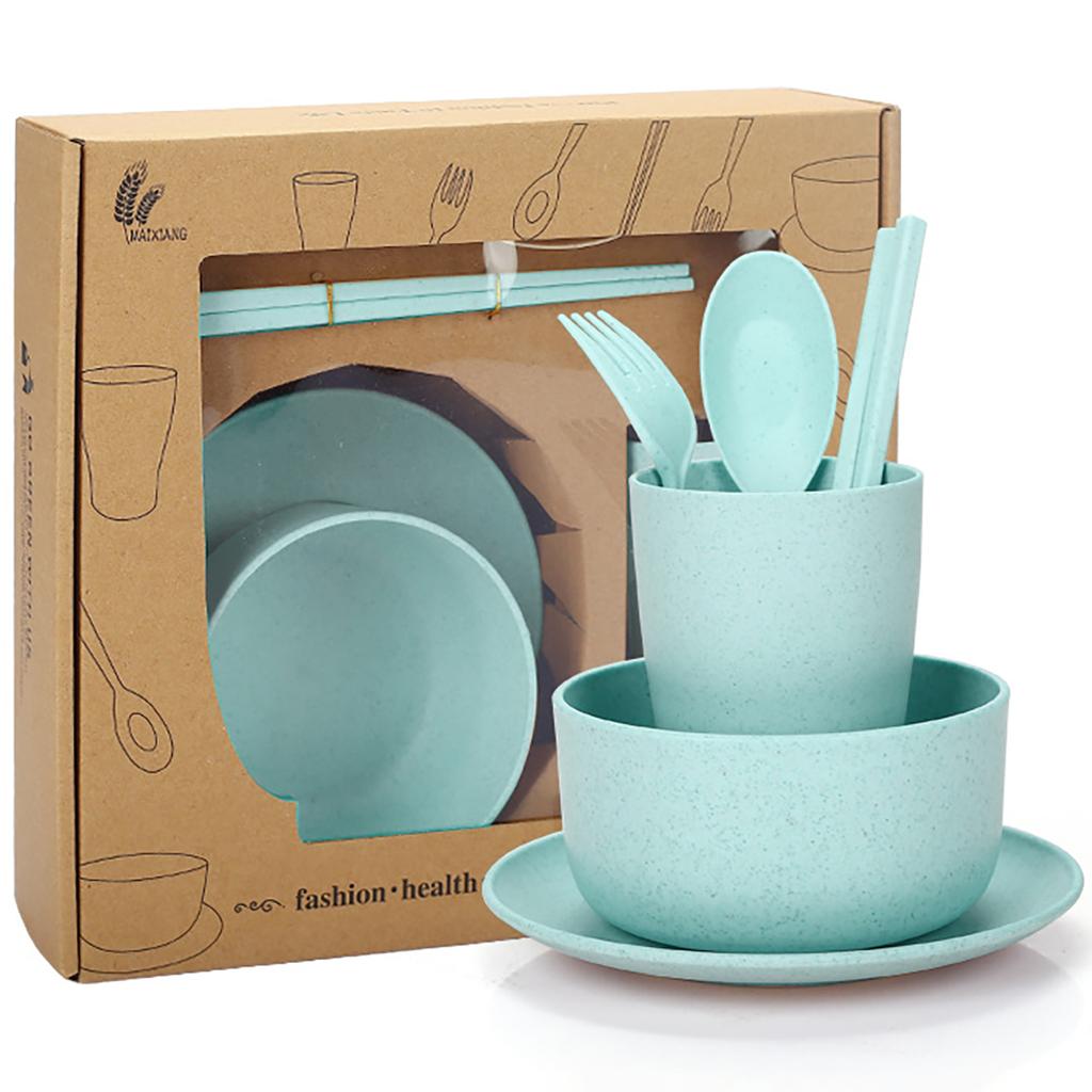 High Grade Wheat Straw Dinnerware Set Children's Unbreakable Dishes Tableware Fork Spoon Chopsticks Bowls Cup Dish Camping Set