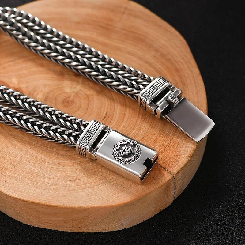 Hand-Woven Silver Men's Bracelet Fashion Trend Personality Chinese Style Retro Creative Thai Silver Jewelry Accessories