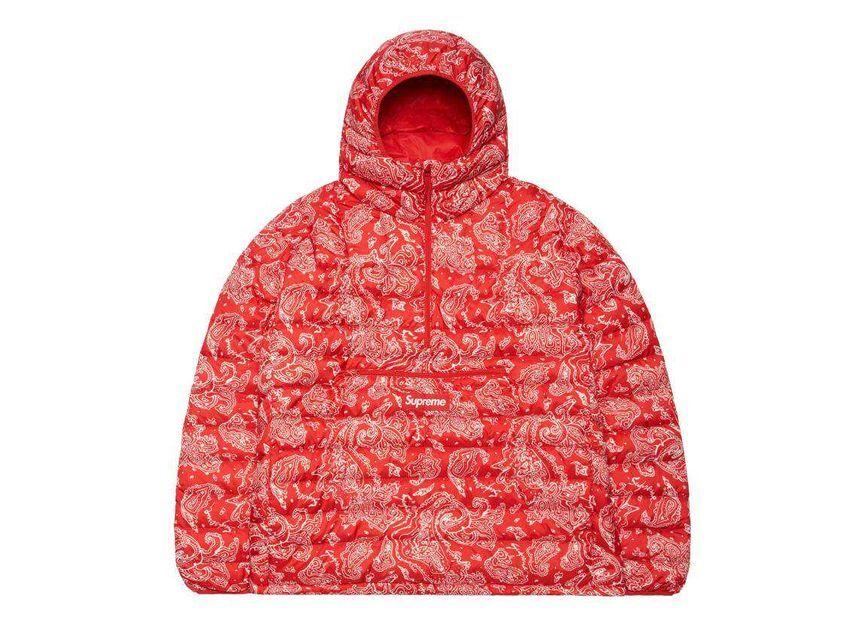 Supreme Micro Down Half Zip Hooded Pullover Red Paisley