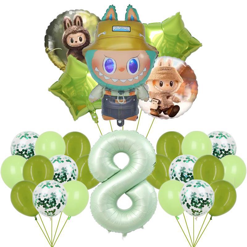 

40-Inch Large Digital Rabub Shape Aluminum Film Sequined Latex Balloon Set Children S Birthday Surprise Party Olive Green Set 8