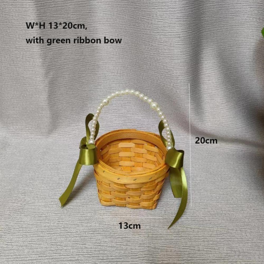 with Pearl Hand-held Imitation Rattan Handhold Handwoven with Riddon Bow Braid Storage Baskets Household 7 Styles