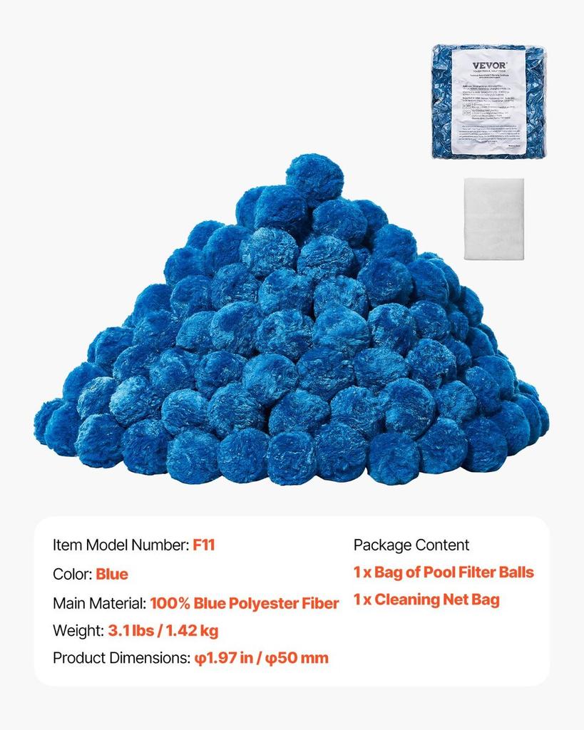 Pool Filter Balls for Sand Filter Pump Swimming Pool 3.1 Lbs Reusable Blue