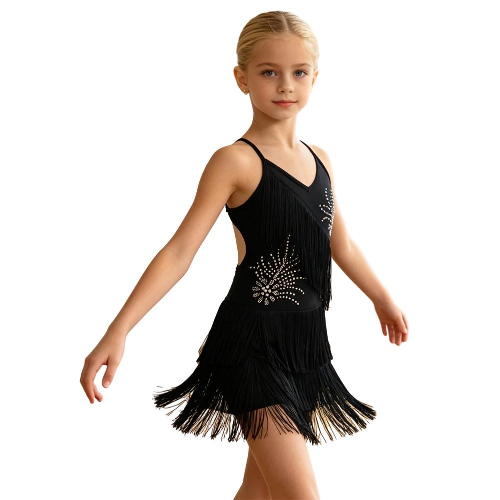 3-14 Years Kids Girls Sleeveless Fringed Backless Dance Dress 110