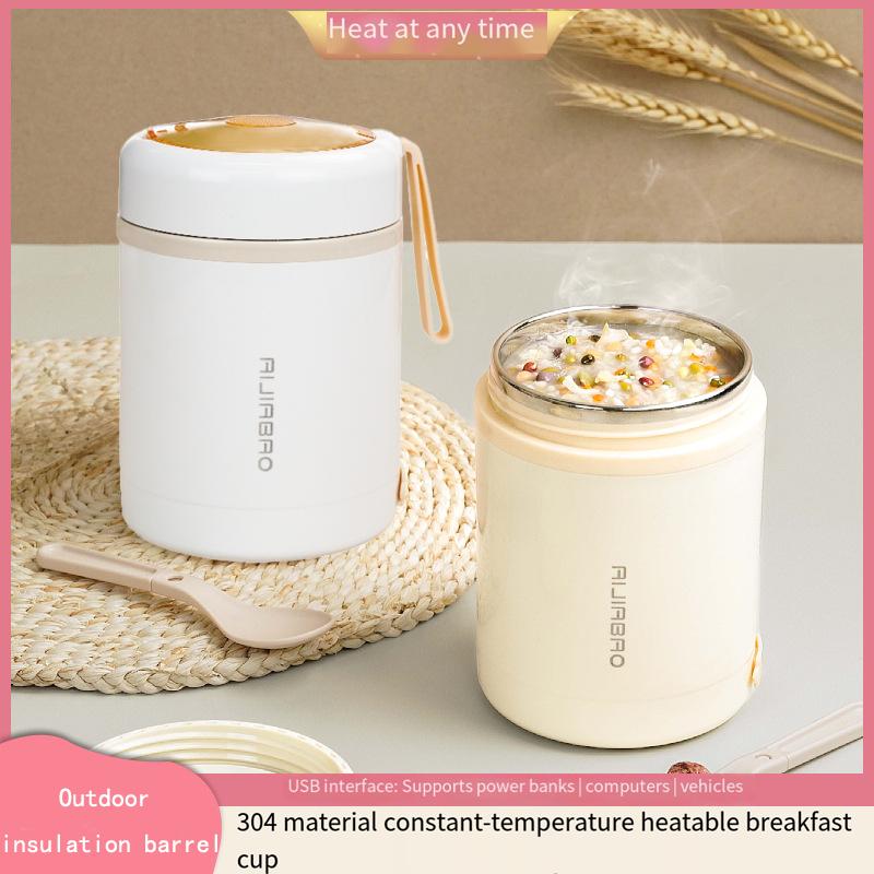 600ML USB Elektrisch Beheizte Lunchbox Tragbar Picknick Milch Getränke Speisenwärmer Edelstahl Lebensmittel Isolierbehälter für Camping