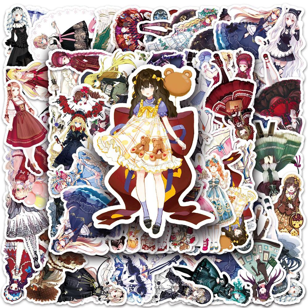 10/30/50pcs Kawaii Anime Lolita Girl Stickers Cute Dress Up Aesthetic Decals DIY Skateboard Phone Laptop Car Cartoon Sticker Toy