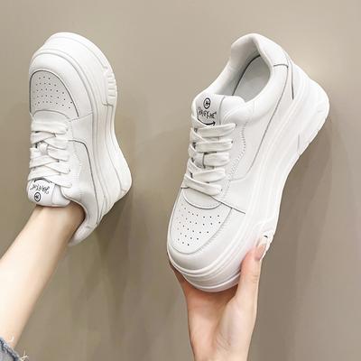 Leather Little White Shoes Women's New Women's Shoes Versatile Thick-soled Breathable Inner Height Increase Small Muffin Shoes