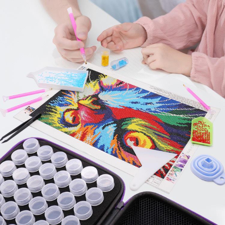60-Grid Storage Bag for Diamond Painting Drills with Bottles and Dotting Tool Kit