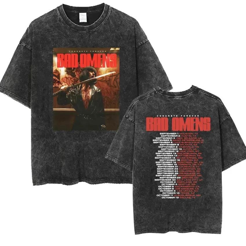 Bad Omens Band Music Tour Washed Oversized T Shirt Retro 90s Men Women Short Sleeve Y2k Hip Hop T-shirt Casual Streetwear Clothing