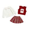 Autumn 2025 Girls' Cartoon Sweater Vest & JK Plaid Skirt Set