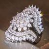 Huitan Sparkling Women Ring Full Shining Cubic Zirconia Luxury Accessories Silver Color Geometric Special Party Lady Jewelry