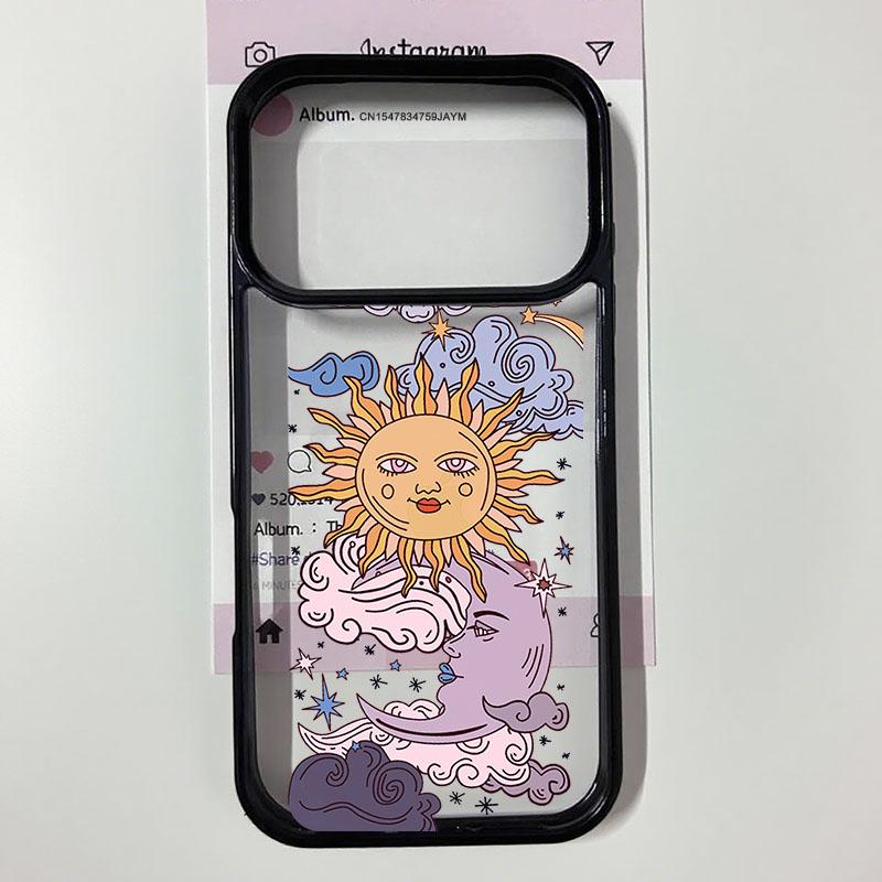 

Fashion Sun Moon Face Pattern Phone Case For iPhone 17 Pro Max 16 15 14 13 12 11 XR XS 7 8Plus Black Purple Clear Hard Cover Bag iPhone XS Max