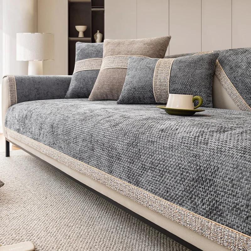 Chenille Sofa Cover Solid Color Four Seasons Universal Sofa Towel Anti-slip Couch Cushion for Living Room Sofas Protector Cover