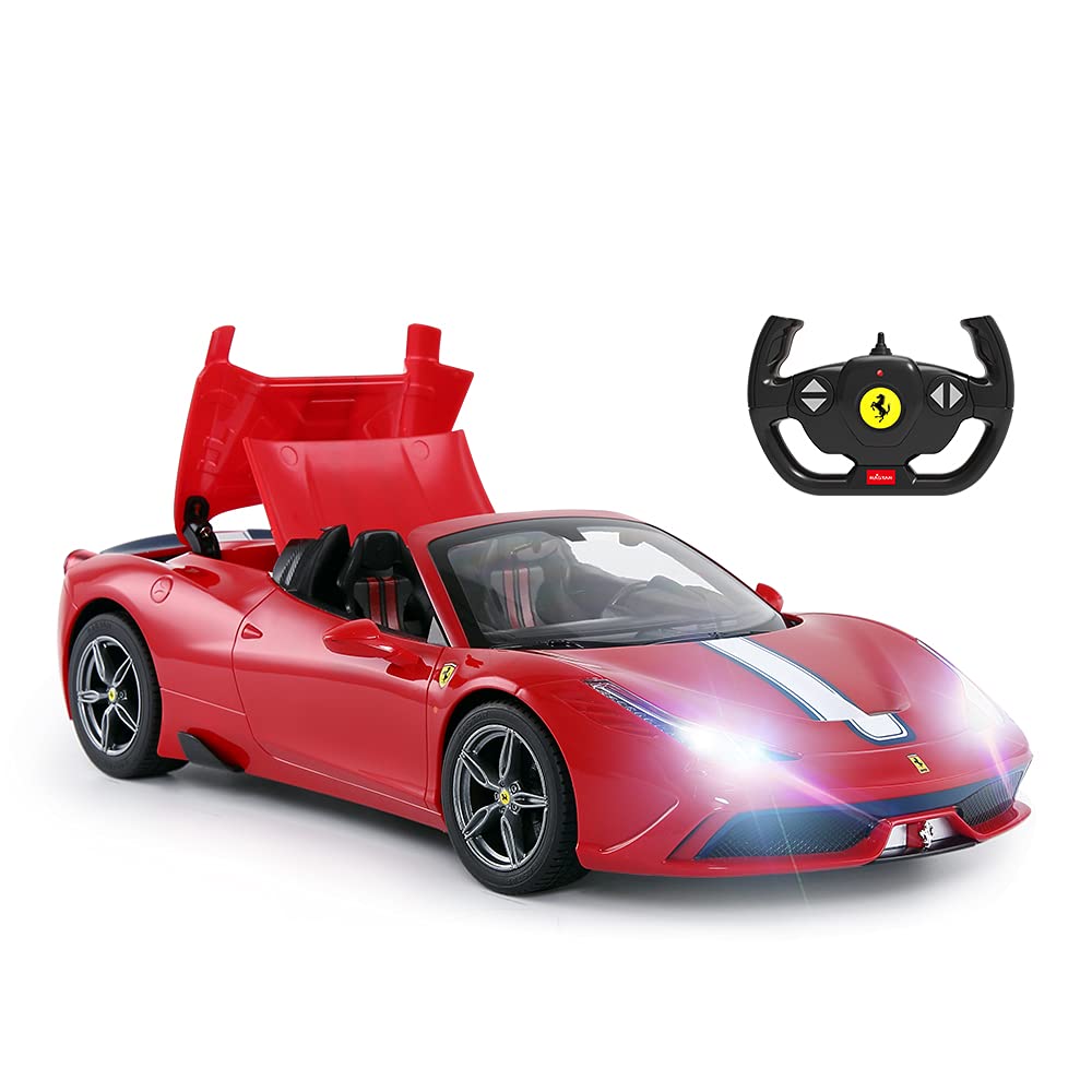 

RASTAR Масштаб 1:14 Модель радиоуправляемой машины Ferrari 458 Speciale со светодиодными огнями и автоматически открывающимся/закрывающимся крышей, Красный