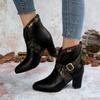 Retro Pointed Toe High Heel Black Ankle Boots Women 2025 Winter Metal Buckle Designer Chelsea Boots Woman's Shoes Plus Size 45