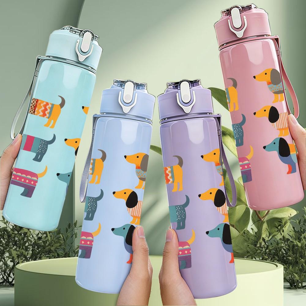 1PC Color Dachshund Repeat Grid 750ml Color Plastic Sports Water Bottle Leakproof Flip Straw Lid For Sports Office Home Use