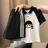 Korean Style Girls' Patchwork Lapel T-shirt & Shorts Set – Trendy Summer Two-Piece for Kids