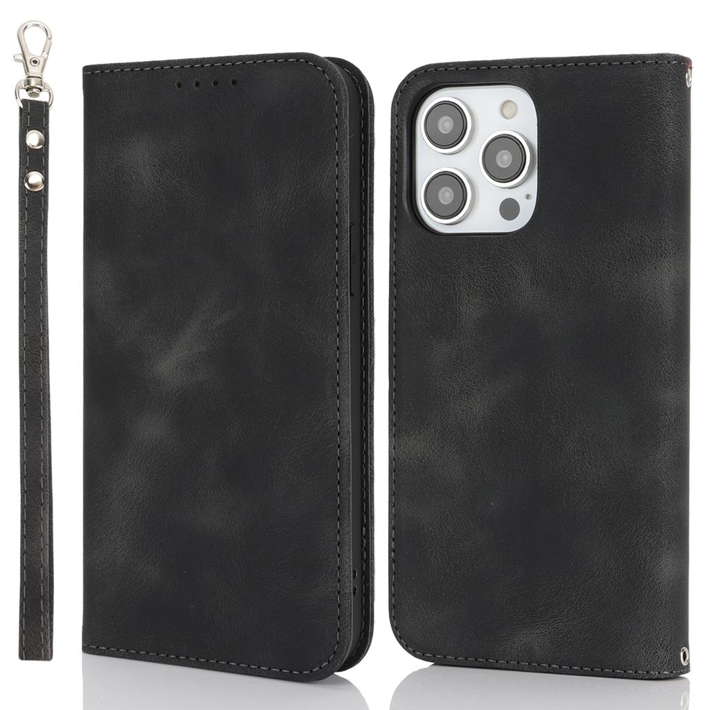 For iPhone 14 Pro Max Stand Case Magnetic Closure Skin Touch Leather Flip Phone Cover with Wallet