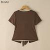 ZANZEA Women Casual Round Neck Short Sleeve Summer Patchwork Blouse