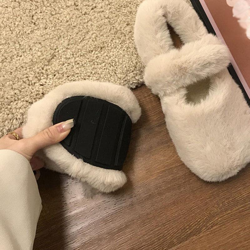 Rabbit Hair Thick Shoes Soled Winter Woolen Inside Rise Outside Wear Lazy People Put On Plush Bean Shoe