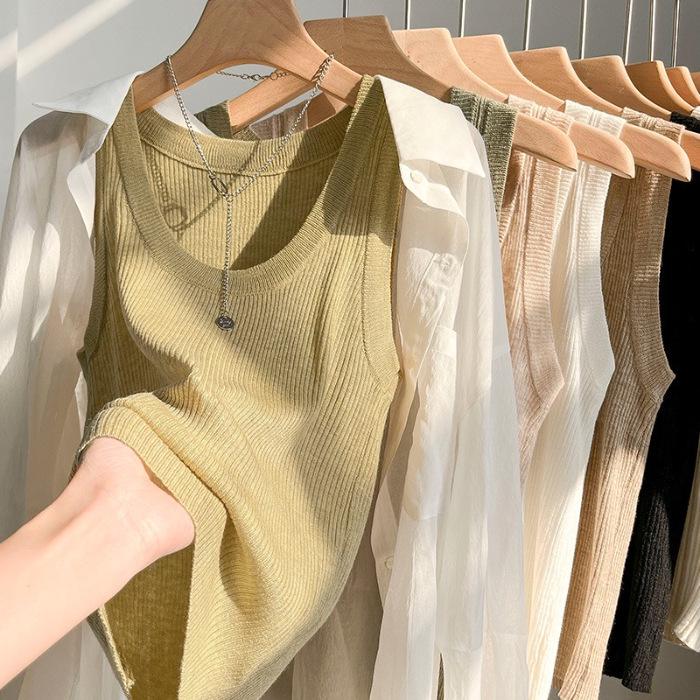 French Chic U-Neck Knitted Camisole Top