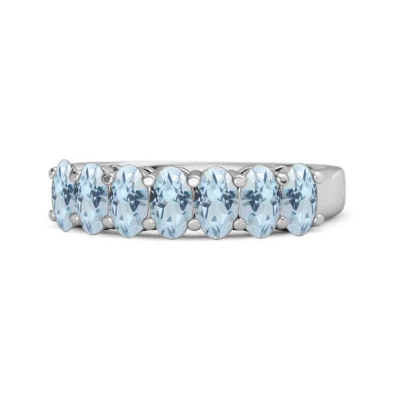 

Blue Topaz Oval Half Eternity Band Ring - Sterling Silver 7 біле золото кольору