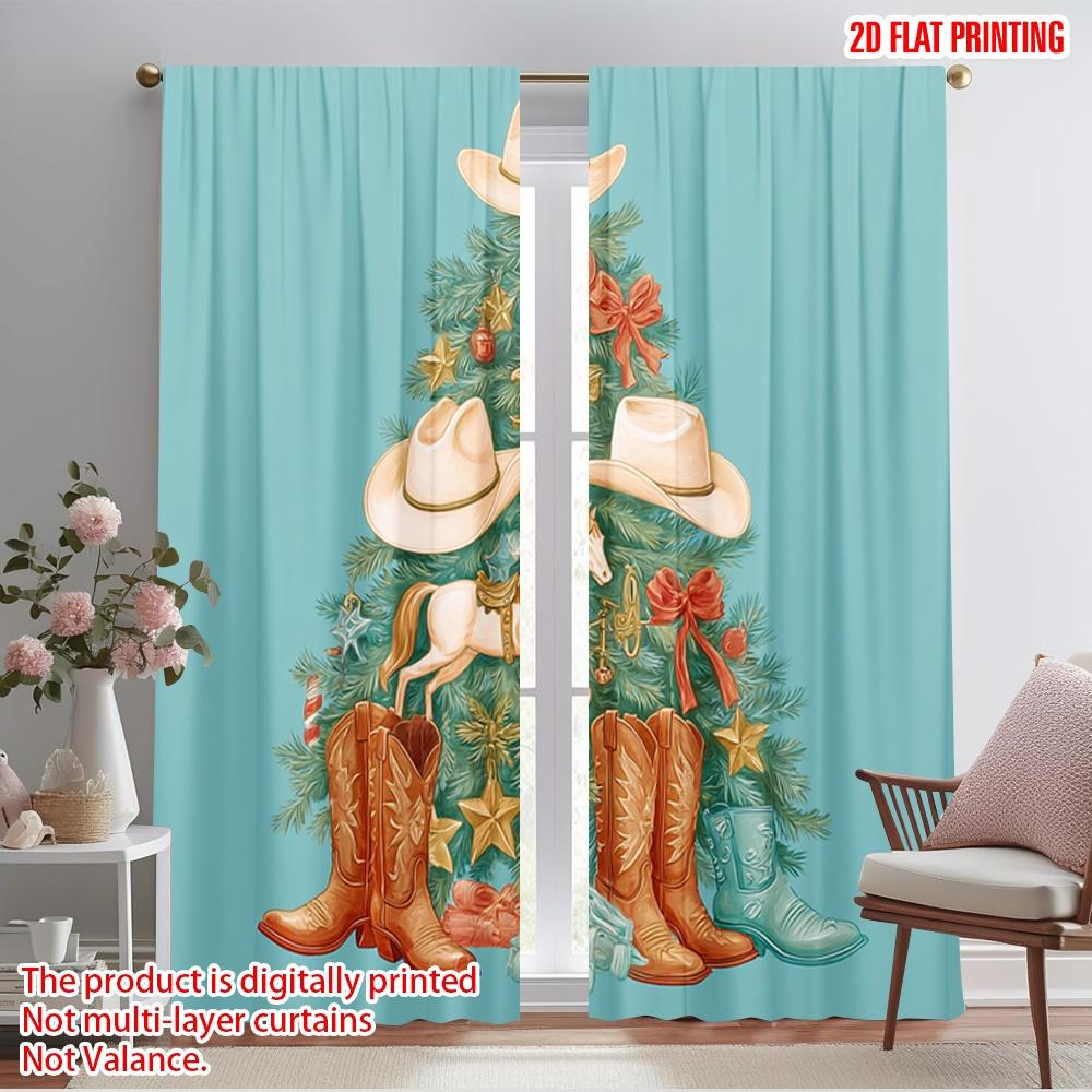 

2 шт., 2D печать на плоскости Оконная штора Деревенская Рождественская елка Универсальная ткань (без удилища) Всесезонное использование для гостиной & 52.50×116.00 CM 2pcs