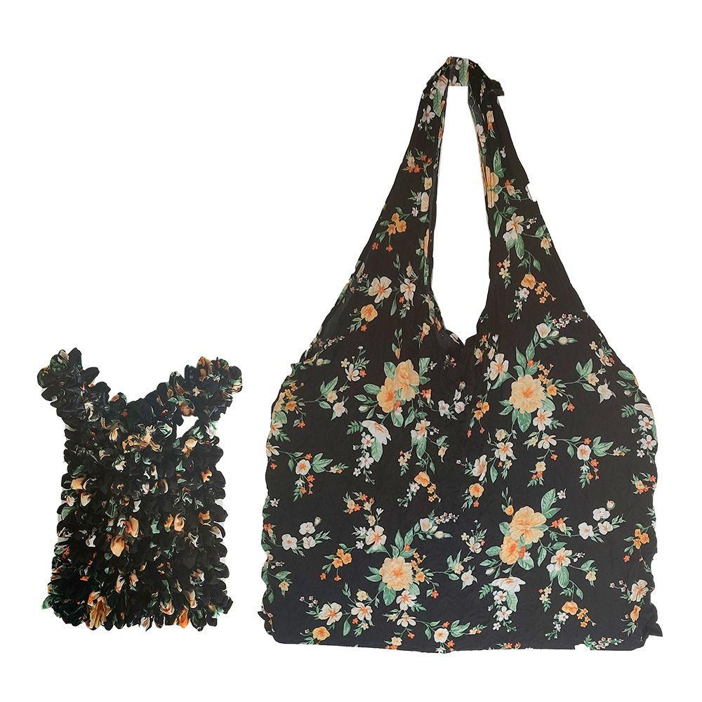 Elastic Handheld Shopping Bag Expansion Floral Paddy Bag Portable Foldable Stretch Bag  Snack