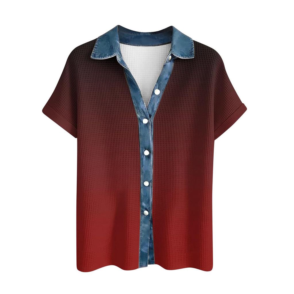 Ladies' Gradient Casual Fashion Short Sleeved Shirt Top