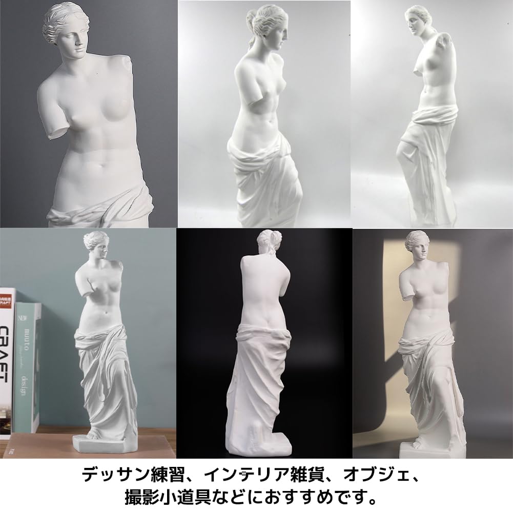 FUPUTWO Venus de Milo Plaster Statue, Louvre Museum Treasure Replica Figurine, Decorative Object Ornament (White)
