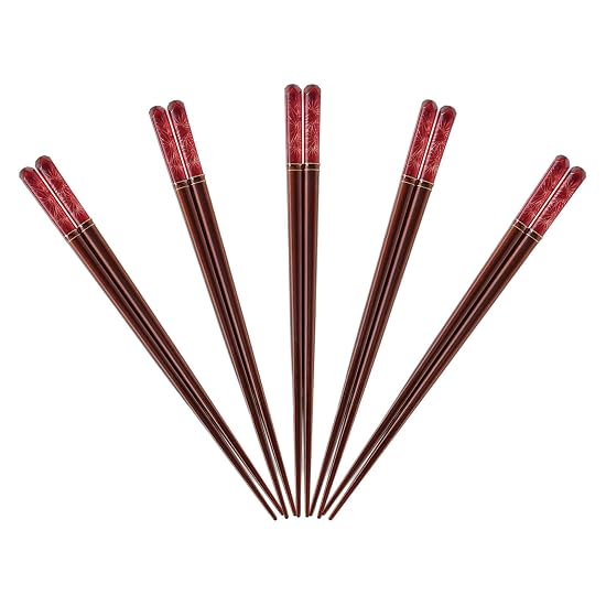 J-kitchens Chopstick Set, 5 Pairs, Acrylic Resin & Natural Wood, Dinner Standard, Akuria Kiriko Mats