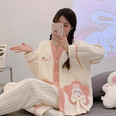 Autumn/Winter Maternity & Nursing Pajama Set – Soft Cotton Two-Piece for Pregnancy & Postpartum