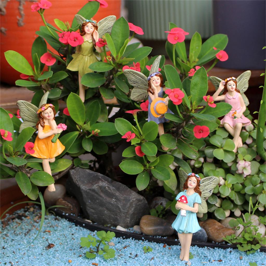 Pięcioelementowy zestaw wtyczek do ogrodu wróżek kwiatowych, statuetka do krajobrazu doniczkowego, pięć sióstr wróżek kwiatowych kocha się nawzajem, ciepły ogród a