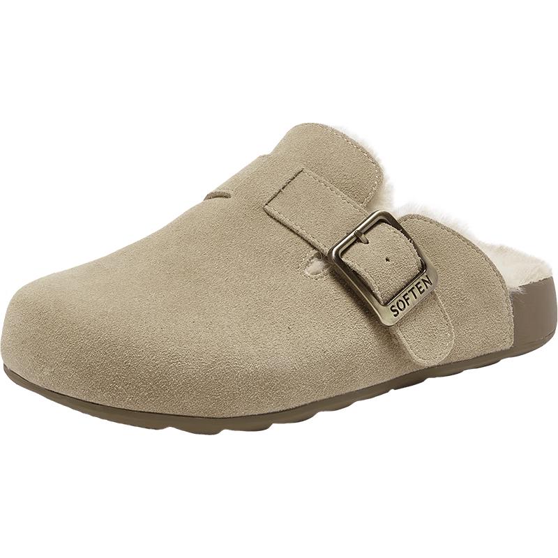 Bestune Women s Plush Lined Leather Thick-Sole Slippers 35