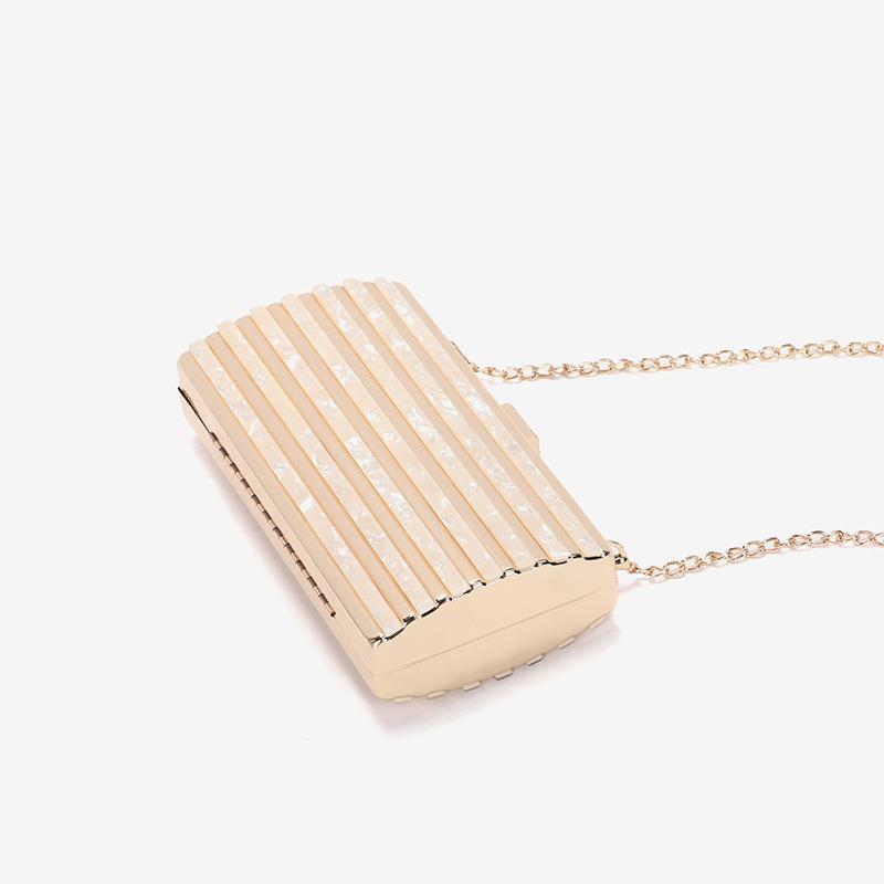 Women's Bag New Sweet Lady Metal Striped Small Square Bag Versatile Shoulder Messenger Chain Dinner Bag