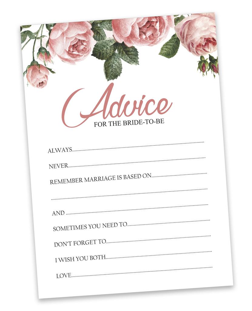 Inkdotpot FloralA Advice And Wishes Set Of 50 Bridal Shower Advice Game