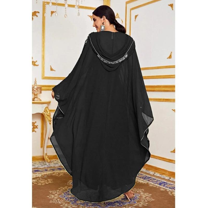 Morocco Kaftan Dubai Hooded Maxi Dress Bat Sleeve Farasha Kaftan Muslim Women African Open Kimono Boubou Evening Dresses