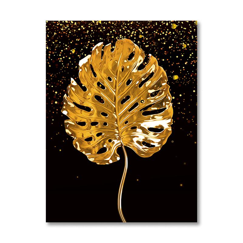 Abstract Ginkgo Biloba Canvas Painting Black Gold Wall Art Posters and Prints Pictures Modern Living Room Home Wall DecorCuadros