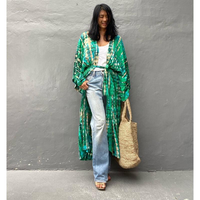 Women's Fashion Spring Fall Colour Block Print Long Sleeve Loose Waistline Casual Dresses