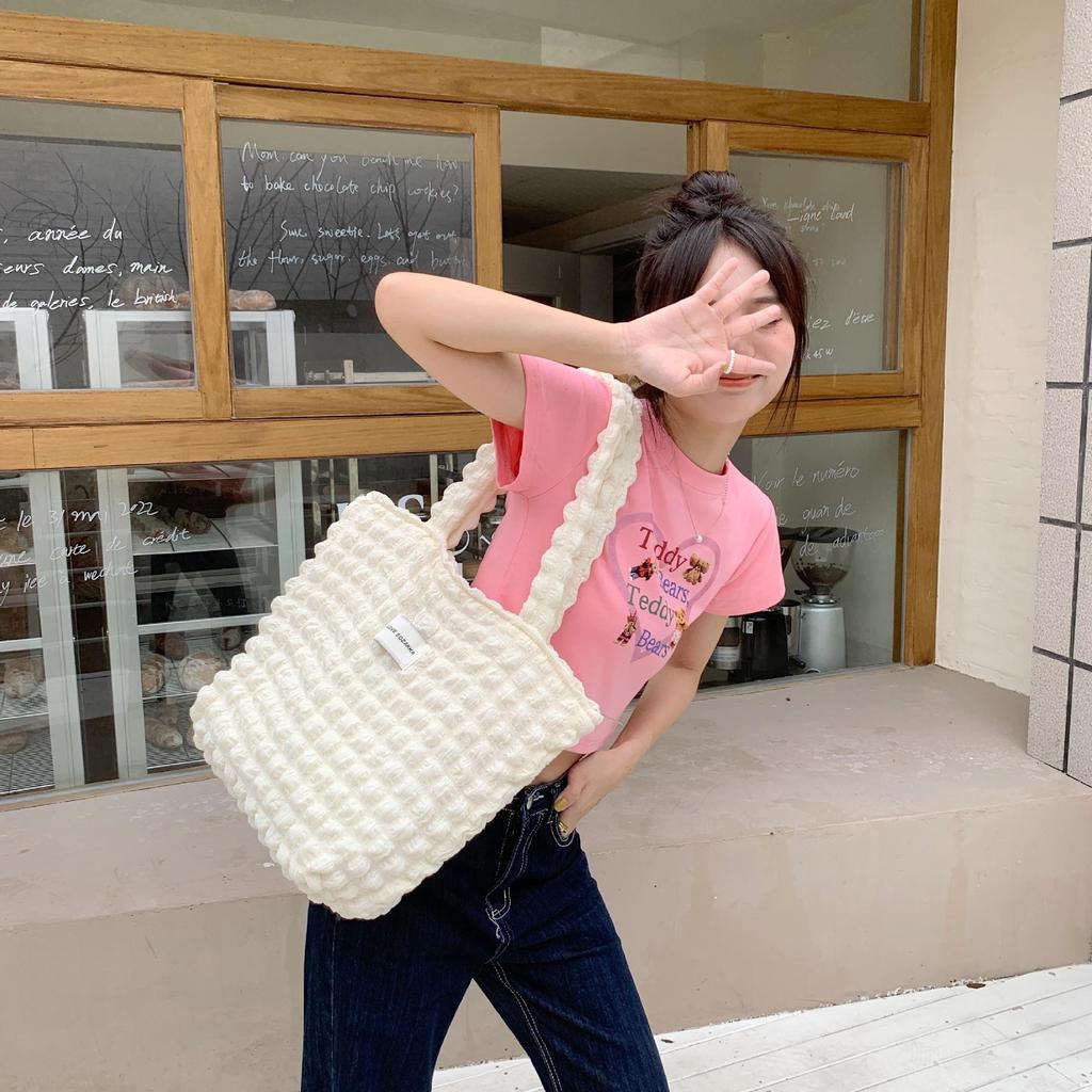 Women Cloud Bubble Flower Shoulder Bag Female Student Simple Handbag Canvas Bag