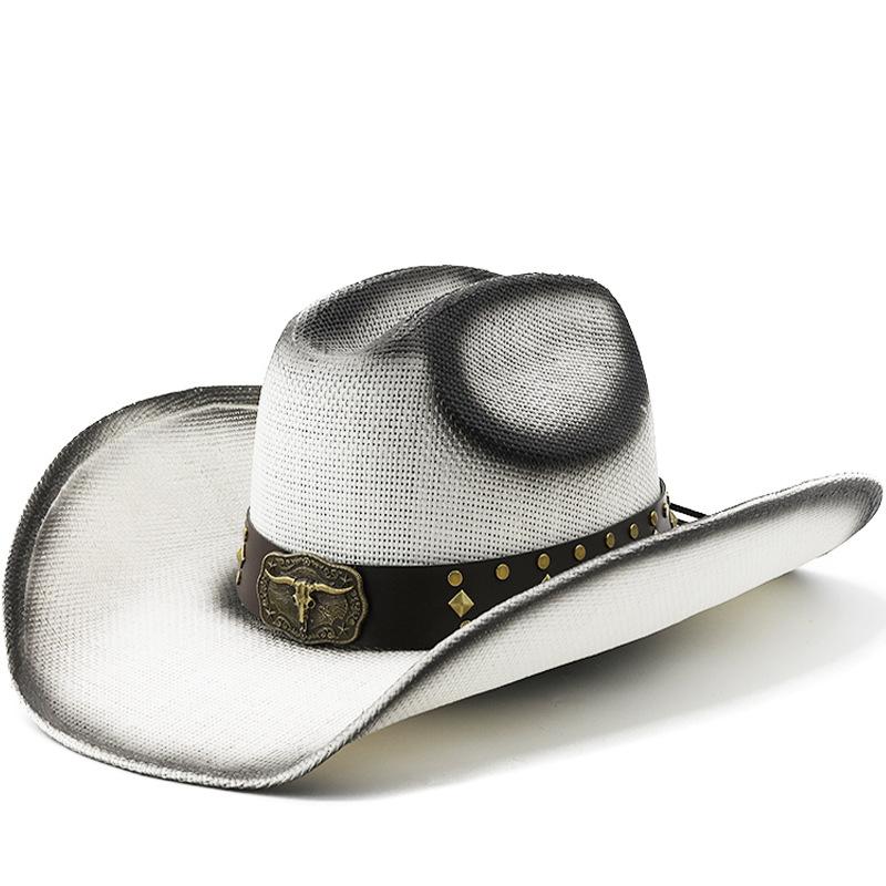Europe, America and the West Denim Straw Hat Cow Head Belt Accessories Summer Men's and Women's Outdoor Sunshade Sun Hat