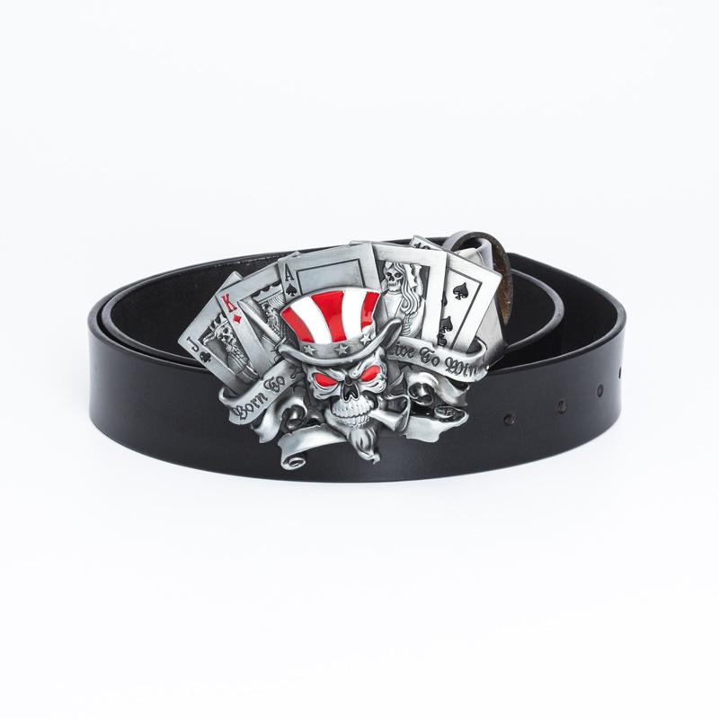 Skull Alloy Silver Belt Button Head Belt Button Head Playing Card Buckle Fashion Youth Belt