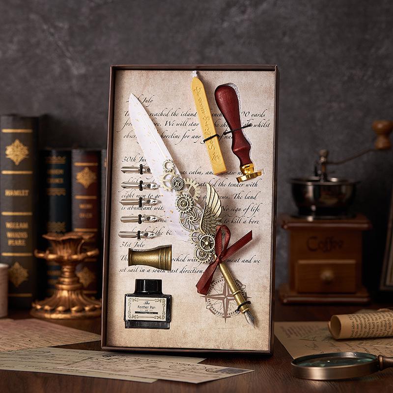 Set stilou Duker: Pană elegantă europeană retro pentru caligrafie cu ceară de sigiliu, perfectă pentru exersarea caligrafiei și prezentare în cutie cadou.