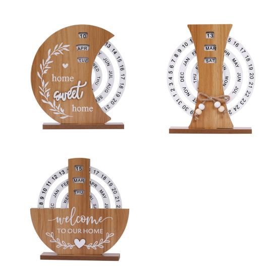 Otočný dřevěný věčný stolní kalendář se základním displejem pro datum Týden Měsíc Domácí kancelář Ložnice Stolní kalendář Dekorace