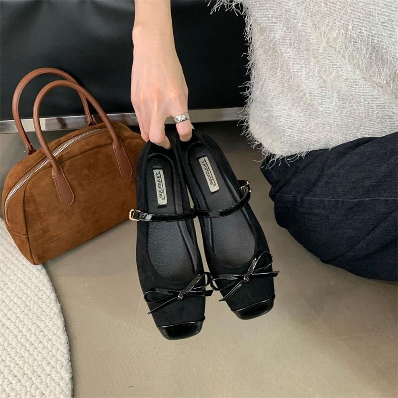 

Fashion IPPEUM Mary Janes Shoes Women Ballet Flats 2025 New Buckle Square Toe Brown Ballerina Shoes 245 чёрный