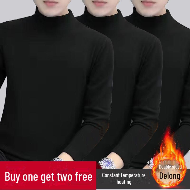 Hong Kong Style Men's Winter Long-Sleeve T-Shirt with Trendy Half-High Collar