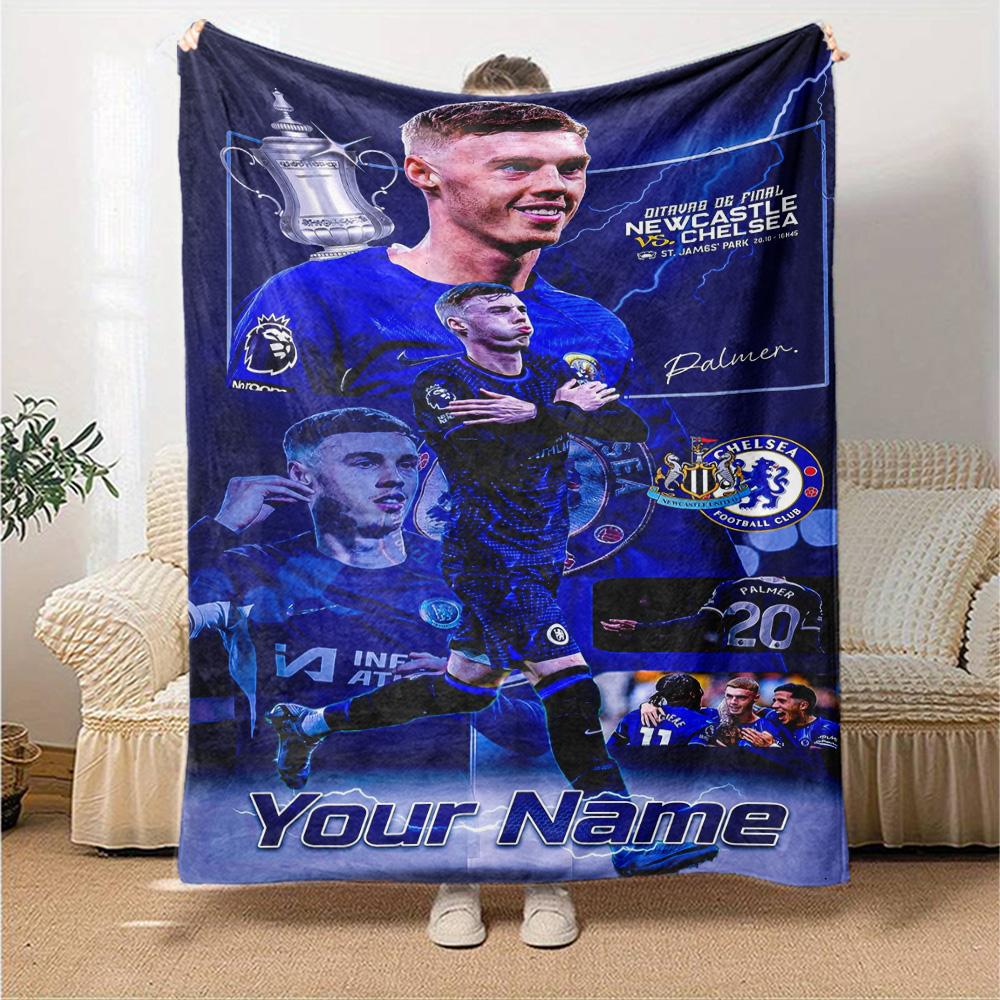 Chelsea Fc Football Player Personalized Text Blanket Gift Personalized Blanket Ultra-Soft Suitable for Bed Chair Living Room Bedding All-Season Use