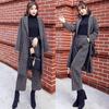 Completo alla moda in misto lana scozzese da 2 pezzi con blazer lungo e pantaloni a gamba larga per donna
