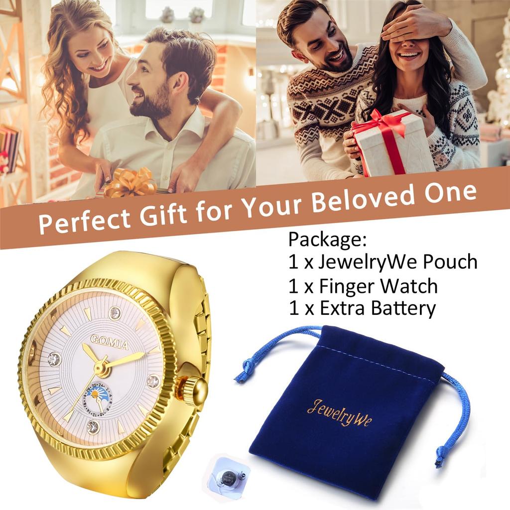 Stylish Women's Ring Watch, One Size Fits All: Stainless Steel Analog Quartz Watch, Gold or Silver, Fashion Accessory - Perfect Gift for Birthdays,