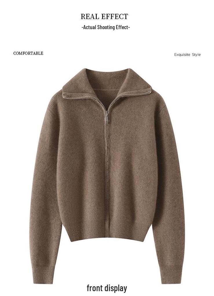Women's Petite Cashmere Zip-Up Cardigan Sweater - Autumn/Winter Knitwear Collection