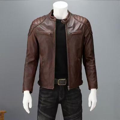 2026 Vintage Kamelgelb Echte Lederjacke Echtes Natürliches Rindsleder Herren Motorrad Biker Mantel Herren Schlank Kalbsleder Mantel